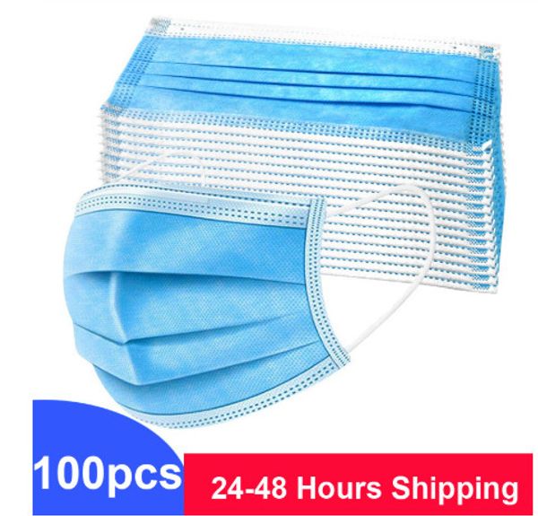 

dhl shipping 100pcs/lot 3 layers mask non woven disposable protective face mouth masks anti bacterial dust-proof earloop safety mask