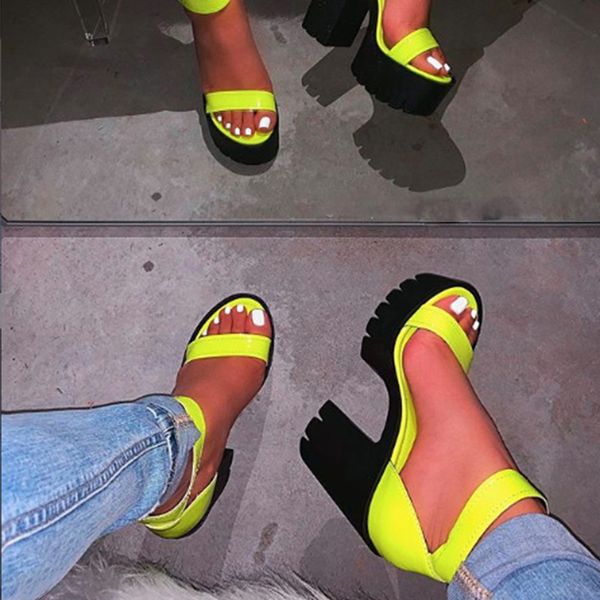 

2020 summer women thick high heels shoes woman buckle platform fashion casual ladies sandals ankle strap shoes female mujer, Black
