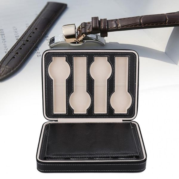 

portable 8 grids imitation leather watch box wristwatch zipper storage case organizer watch display box for storage d, Black;blue