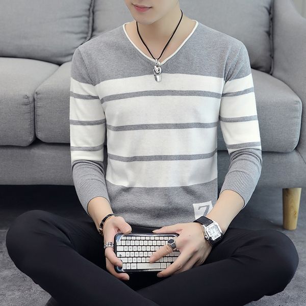 

new autumn men casual sweaters striped pullovers men cotton v-neck outwear sweaters thin pullovers size 2xl, White;black