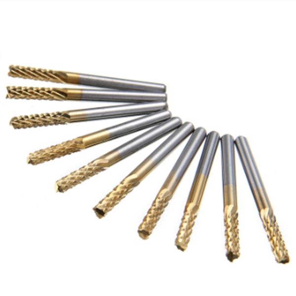 

10pcs coating end mill cnc pcb wood engraving drill bit set 1/8 inch shank 3.175mm milling cutter power tools