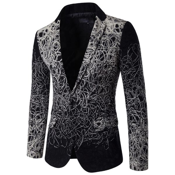 

male spring autumn winter fashion male flower suit slim casual print blazer singer stage show jacket coat ourterwear plus size, White;black