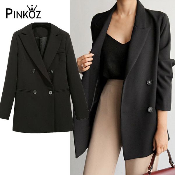 

pinkoz spring black oversize blazer women office lady work coat jacket women casual daily wear pluse size blazer feminino, White;black