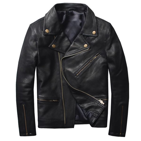 

genuine leather jacket men real sheepskin motorcycle biker leather jacket casual slim male black autumn winter brand outerwear