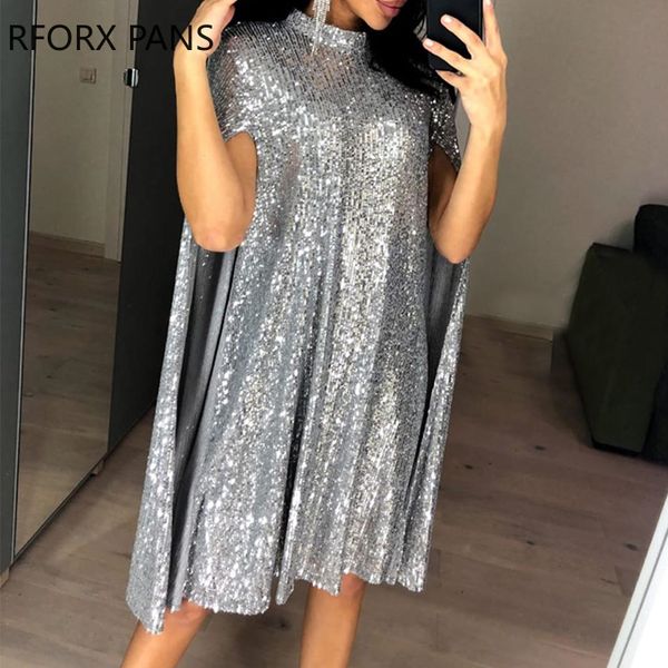 

блеск mock neck cape design блестки платье, Black;pink