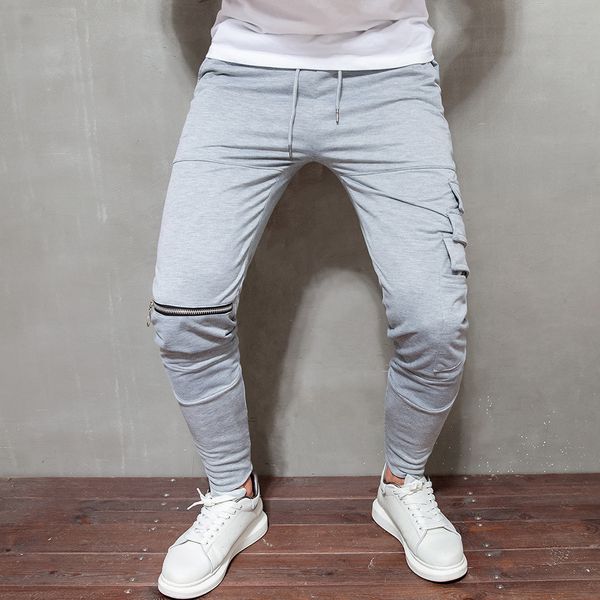 

men's long casual sport pants slim fit plaid trousers running joggers sweatpants streetwear pantaloni uomo spodnie meskie trouse, Black