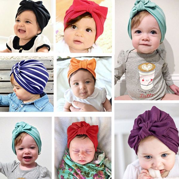 Bohemian Fashion Infantil Baby Hat Bowknot Headwear Headwear Chapéu Criança Criança Crianças Beanies Candy Cor Turbante Chapéus 4 cores 15153