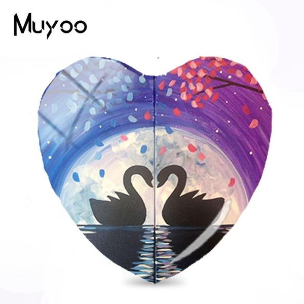 

2019 new black white cats heart jewelry couple love art heart glass dome cabochon animals cabochons for women, Blue;slivery