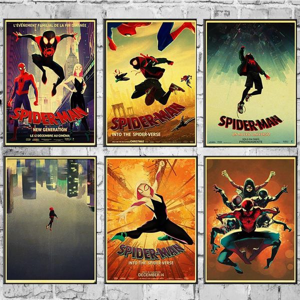 

new marvel anime movie : into the spider-verse retro poster for home room bar cafe wall sticker