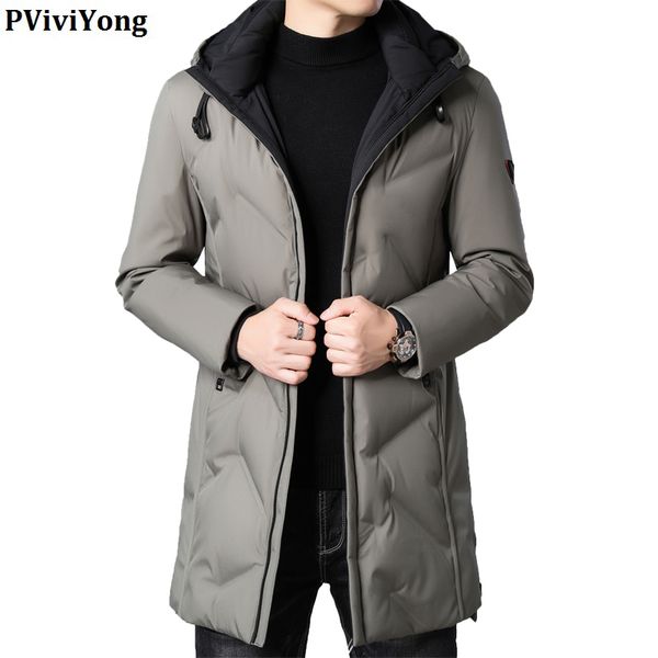 

pviviyong 2019 winter new fashion hooded collars 90% white duck down jacket , casual long parka men coat 57109, Black