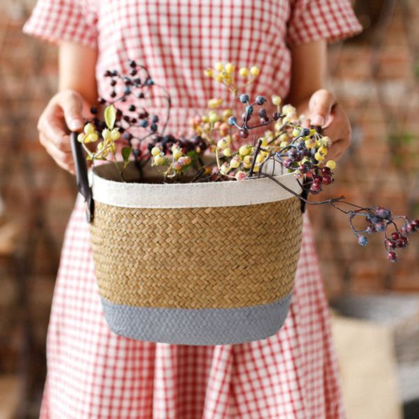 

pastoral home decor seaweed flower basket double-eared woven storage basket diy