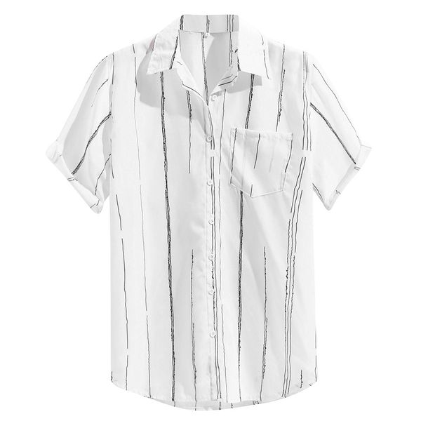 

striped shirts streetwear men casual shirts printed homme short slim fit men male fashion blouse shirt men's clothing 2019, White;black