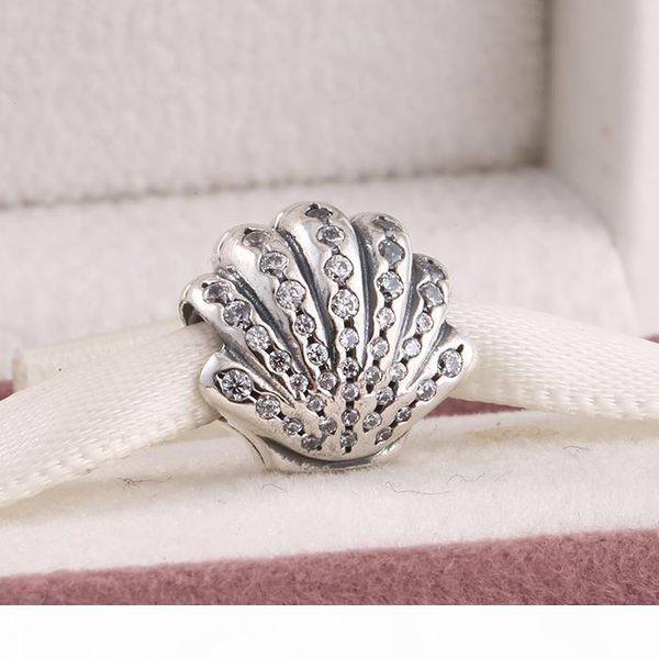 

elssuitable for pandora style bracelets spring 2015 new ariel shell charms with clear cz 925 sterling silver jewelry, Bronze;silver