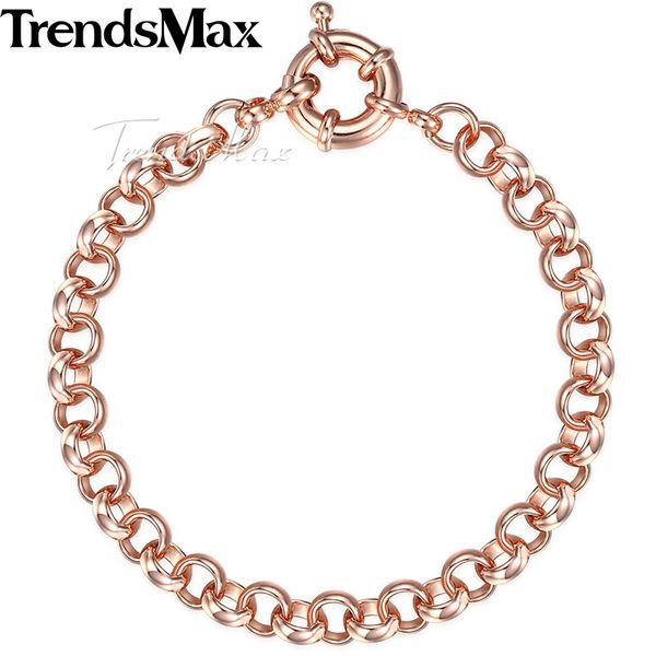 

585 rose gold filled women's bracelet for men rolo link chain sailor clasp 6mm 18cm 20cm 23cm 25cm gb212, Black