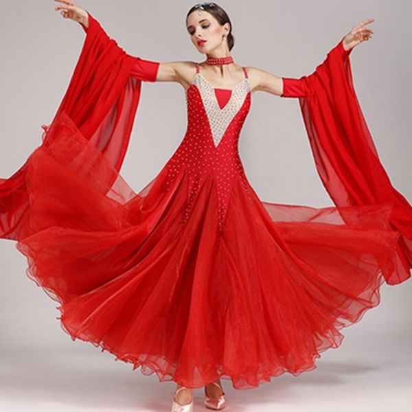 

ballroom dress waltz modern dance dress ballroom dance competition dresses standard dancing clothes tango fringe, Black;red