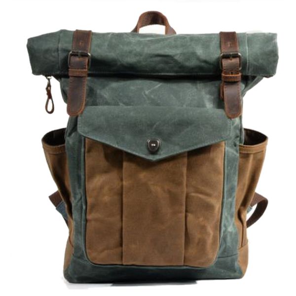 

vintage backpacks for men women oil wax travel backpack large waterproof daypacks retro backpack lake green