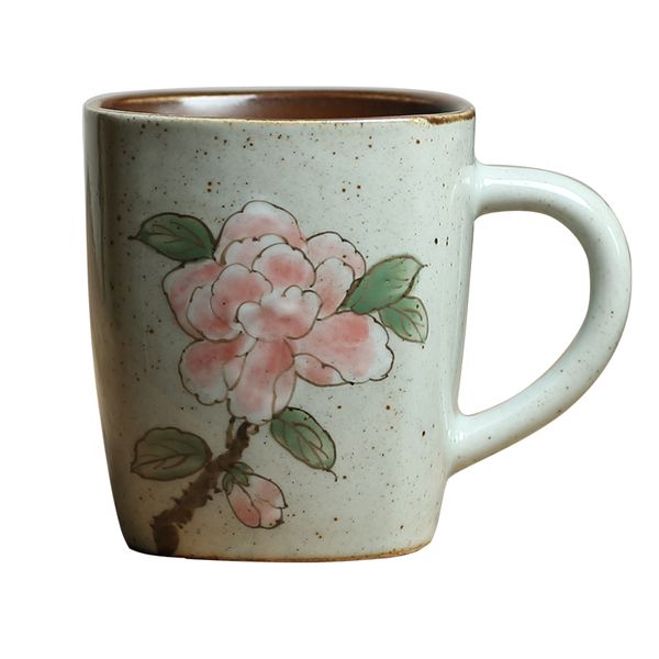 Caneca de café vintage Jingdezhen pintados à mão peônia xícara de cerâmica personalidade criativa retro mug260f