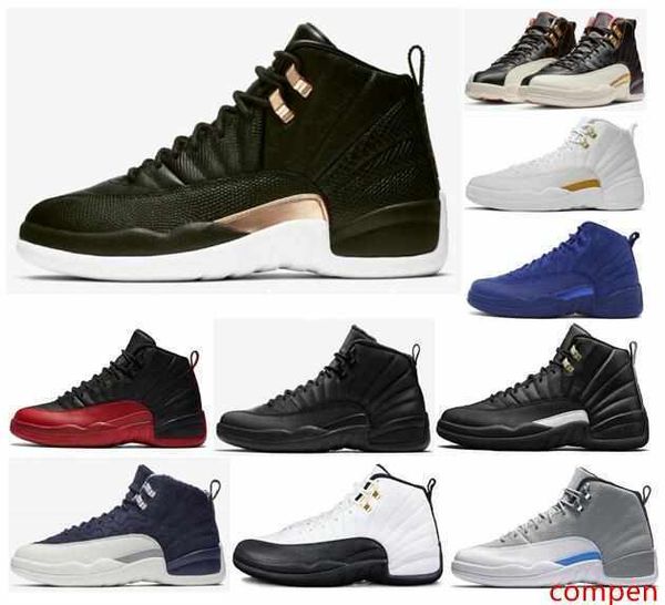 

new 12 midnight black snakeskin winterized flu game men basketball shoes 12s royal blue suede the master wolf grey sports sneakers with box