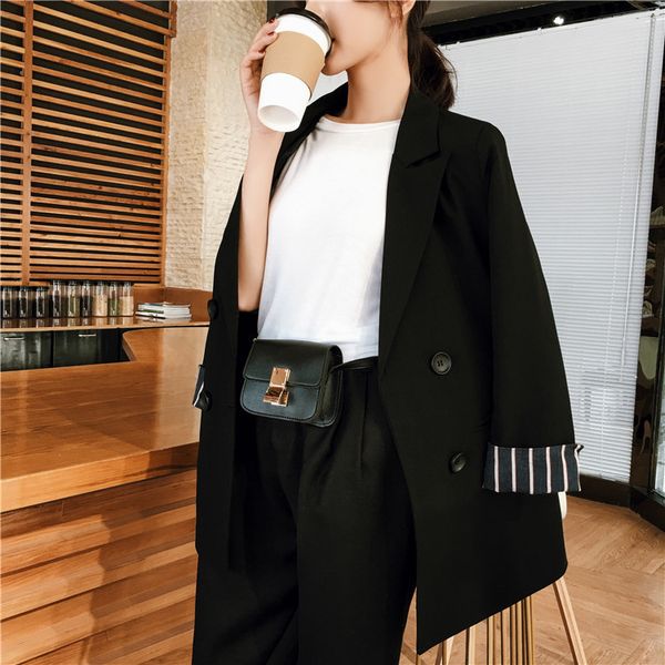 

ewq] england style notched neck long-sleeved slim long suit coat slim outwear casual ladies office blazer 2019 autumn new qk241, White;black