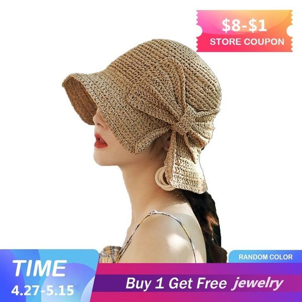 

parent-child 100%raffia bow sun hat wide brim floppy summer hats for women beach panama straw dome bucket hat femme shade, Blue;gray