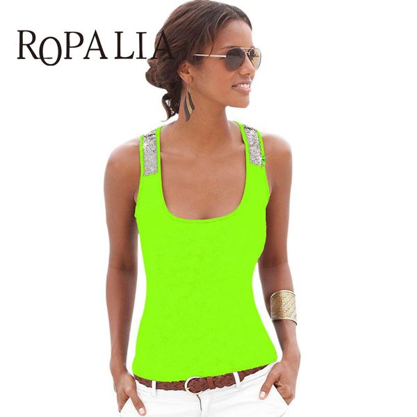 

summer women vest sleeveless summer crop casual sequin stitching tank, White
