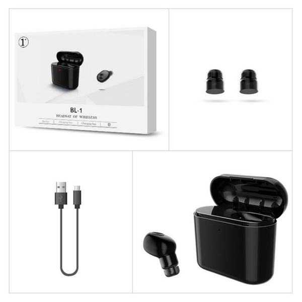 

BL1 mini wireless bluetooth headphones headset wireless earbuds in ear Earphones V4.2 700mah battery charger case with retail package 120pcs