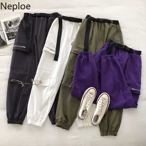 

neploe women casual sweatpants 2020 harajuku streetwear cargo pants korean pantalon belt high waist loose female trousers 57846, Black;white