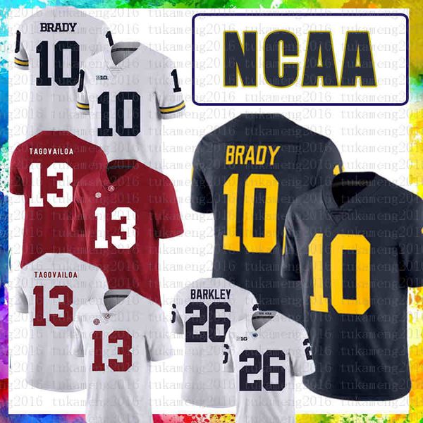 

alabama crimson tide american football jersey xeaf tua tagovailoa michigan wolverines 10 tom brady penn state nittany lion 26 saquon barkley, Black;red