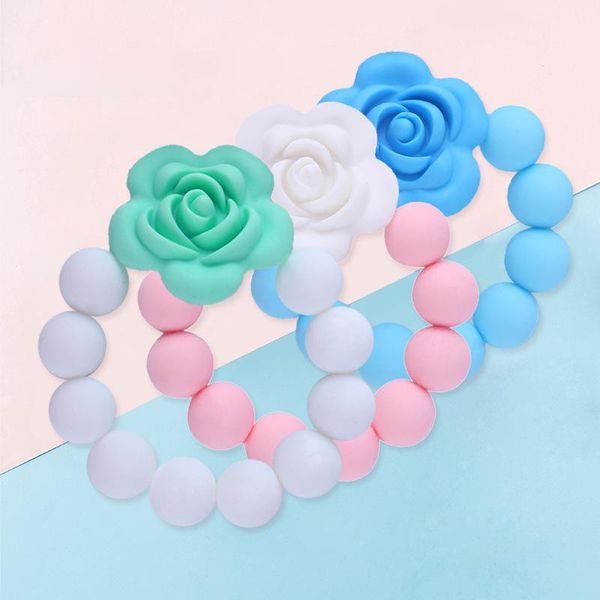 Anello con perline di fiori in silicone Massaggiagengive Accessori per la sanità del bambino Dita per neonati Giocattoli per esercizi Succhietto colorato con perline in silicone