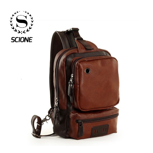 

scione men leather chest crossbody bags shoulder waterproof backpacks fashion outdoor business casual bag with earphone hole cj191201
