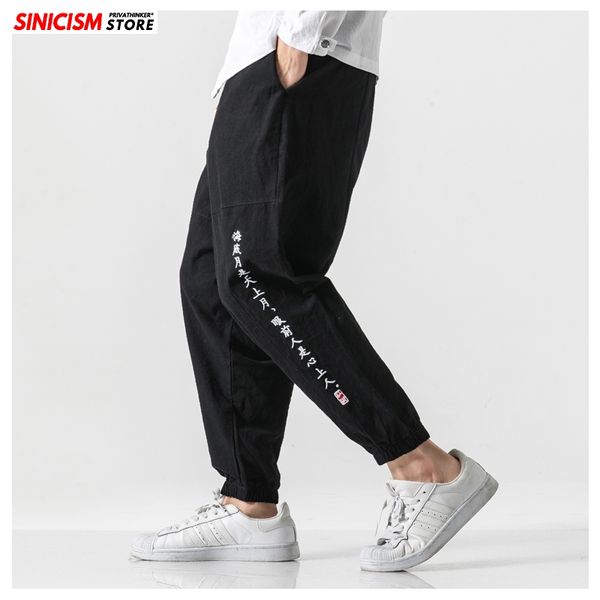 

sincism store хлопок мужские повседневные брюки 2020 китайский стиль боковые печатные мужские шаровары лето япония человек свободные бегуны, Black