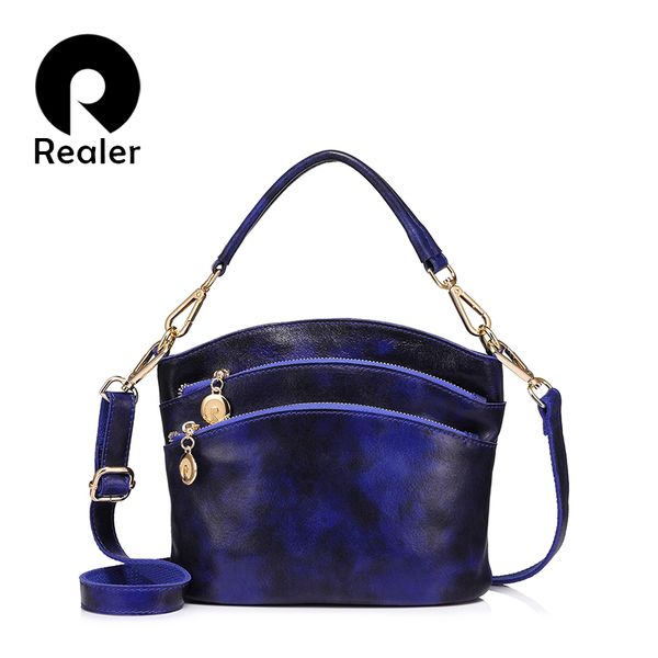 

realer brand fashion women genuine leather handbag zipper shoulder bag three grid tote messenger bag 2017 new