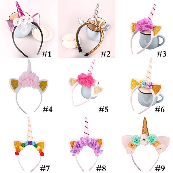 

fashion unicorn headband party supplies girls chiffon flowers hairband kids cosplay crown children birthday party cute cat ears fa2672