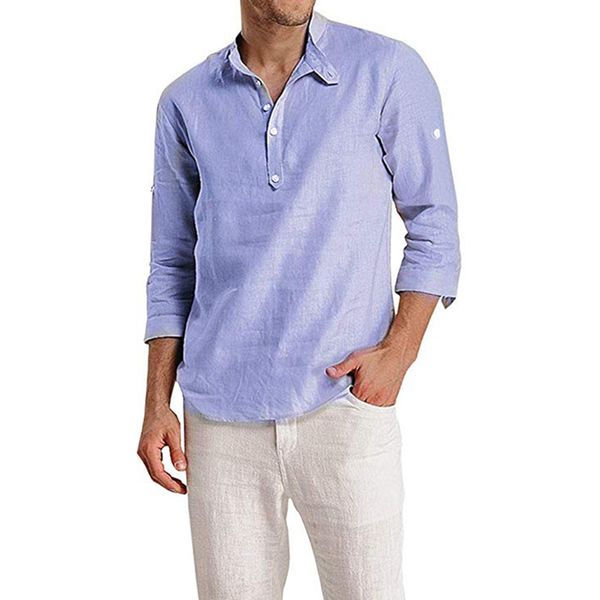 

autumn shirt men fashion casual shirt 3/4 sleeves solid color retro vintage buttons slim fit male, White;black