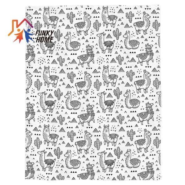 

funkyhome customized throw blanket cartoon alpaca and cactus printed fleece blanket for beds home textile blankets