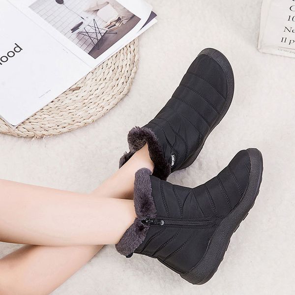 

selling 1 pair women snow boots warm side zip waterproof mid-calf for winter outdoor -b5, Black