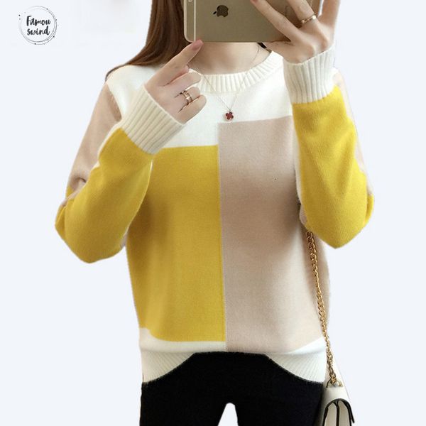 

свитер женщин для зимней моды осень лоскутная вязаная с длинным рукавом пуловер femme tricot jumper вытащите женский, White;black