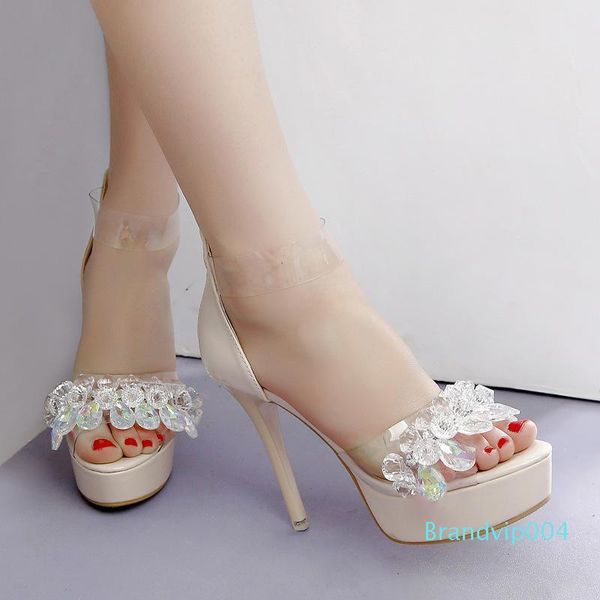 

lucky2019 super rhinestone high sandals 12cm fine with night inn waterproof platform women's shoes, Black