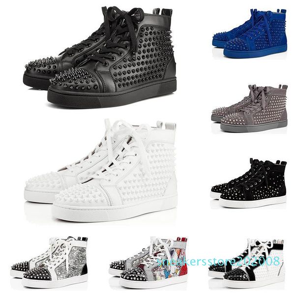 

2020 designer shoes men women fashion spike sneakers black red white blue leather suede graffiti flat bottoms casual shoe size 36-47 s08