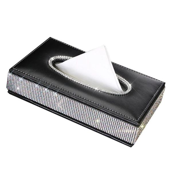 

universal pu leather rhinstone tissue box center car tissue box console glittering armrest u1u8