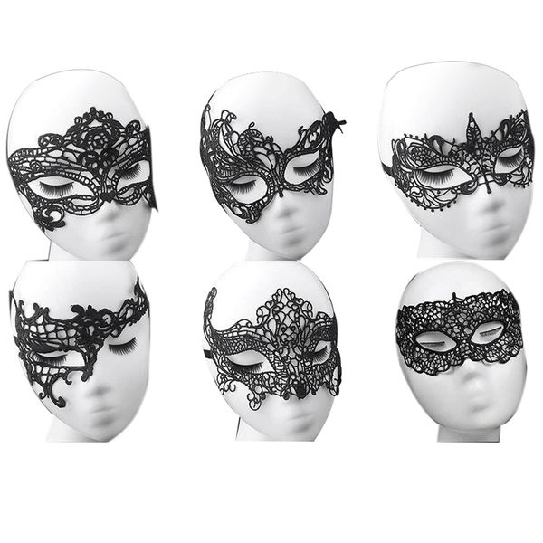 

new-women's black lace party carnival mask masquerade hollow fashion mask 6 pack