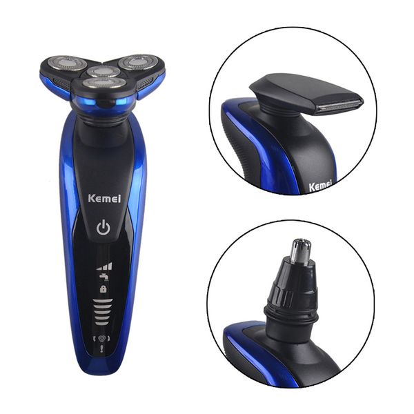 

kemei 3 in 1 washable rechargeable electric shaver men shaving machine nose trimmer barbeador 3d beard shaver razor km-58890