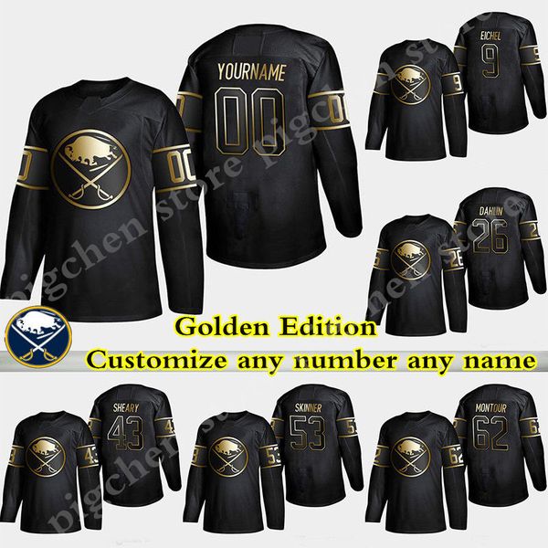 

golden edition buffalo sabres jersey 9 jack eichel 26 rasmus dahlin 53 jeff skinner 23 reinhart customize any number any name hockey jersyes, Black;red