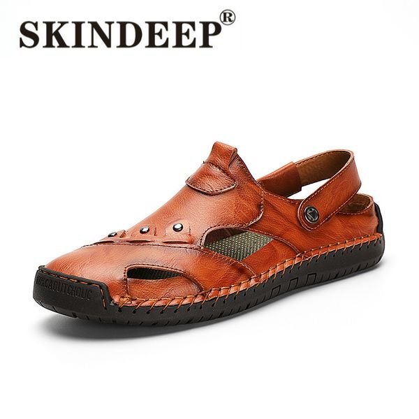 

classic mens sandals summer genuine leather male beach sandals soft comfortable male outdoor slip-on shoes, Black
