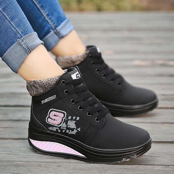 

boots women winter shoes fashion new women soft bottom lace-up keep warm snow boots round toe sports shoes mujer casual zapatos, Black