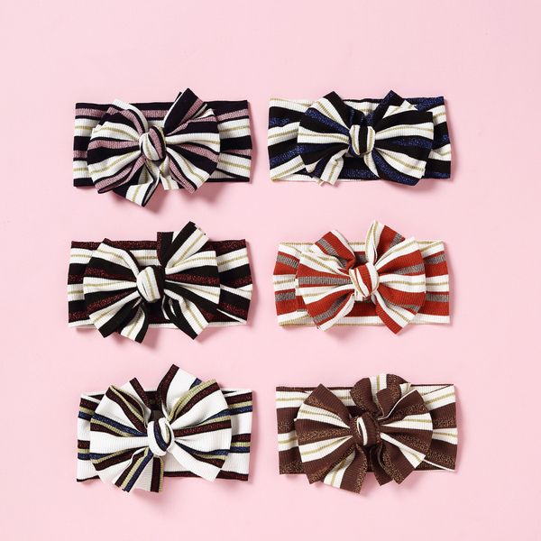 

new baby girls big bow striped headbands headwear 2019 soft kids childs cotton elastic hair band accessories, Slivery;white