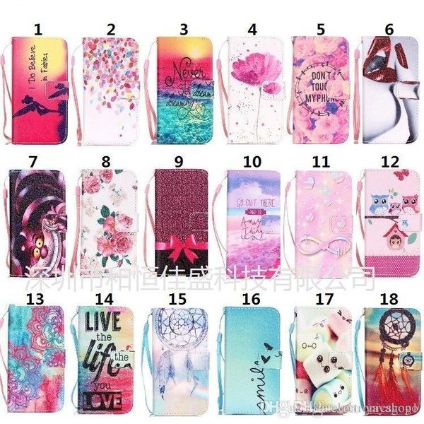 

wholesale new multi style cartoon colored leather cover mixing order wallet card slot kickstand case for iphone 5 6 7 for samsung s6 7 8