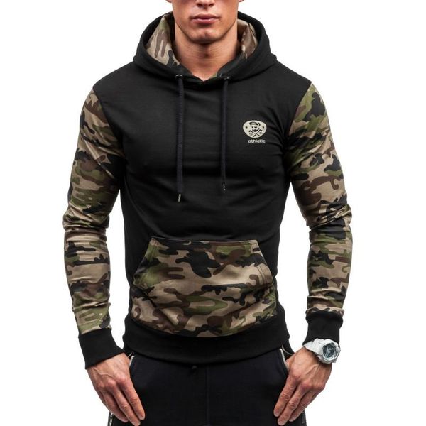 

winter new hooded pullover hoodie men sweatshirt tracksuits camouflage patchwork stranger things casual streetwear sportswear, Black