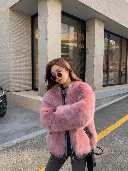 

tina genuine real fur suit coat with 100% sheep skins facing jacket contrast color outwearing overcoat for winter, Black