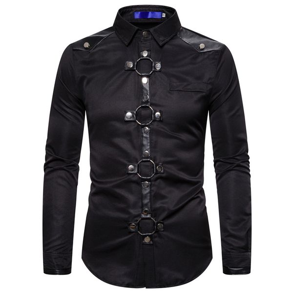 

men's dress shirts camisa manga longa masculina shirt men dark master european gothic rivet long sleeve ropa de hombre 2021, White;black